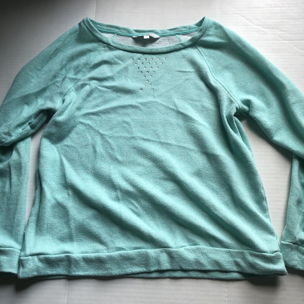 Company Ellen Tracy Blue Gem Embellished Long Sleeve Top Sz M A1327
